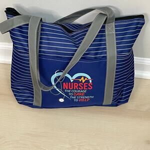 Nurses Tote Bag | Navy Blue Stripe Work / Lunch / Travel Bag Light Weight